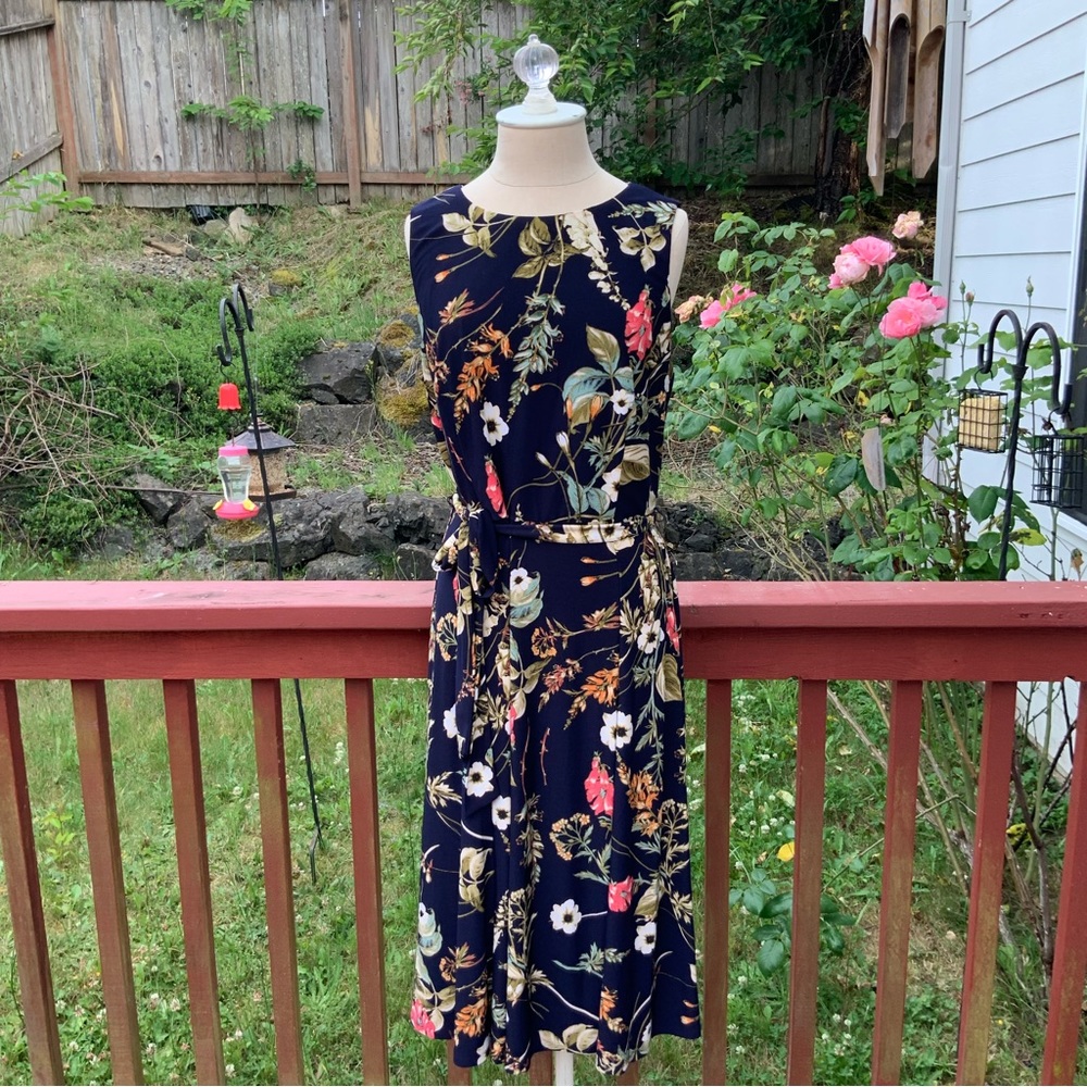 Anne Klein Women's Navy Floral Midi Dress